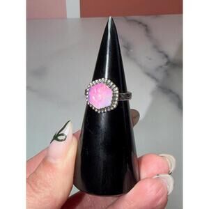 Floral Carved Aurora Opal Sterling Silver Ring - 925 Silver • Size 6.25